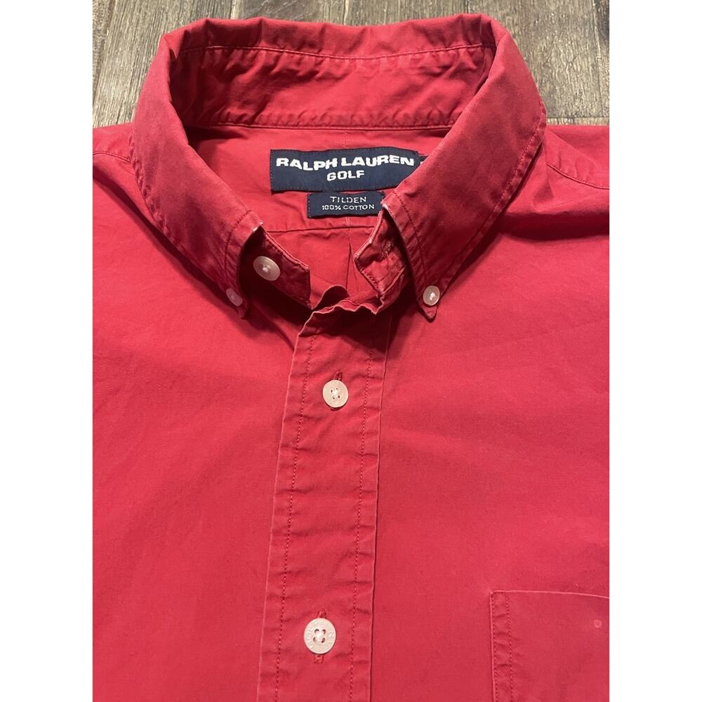 Polo Ralph Lauren Tilden Button Down Shirt Mens Medium Red Polo Bear Golf 90s - Picture 6 of 12